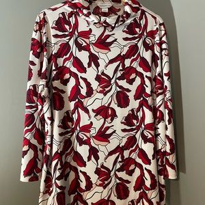 Liz Claiborne- Long sleeve red, pink and white patterned top